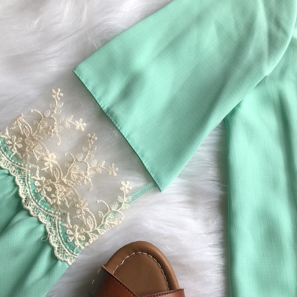 Mint Green Dress w/ Lace - Picture 2 of 5